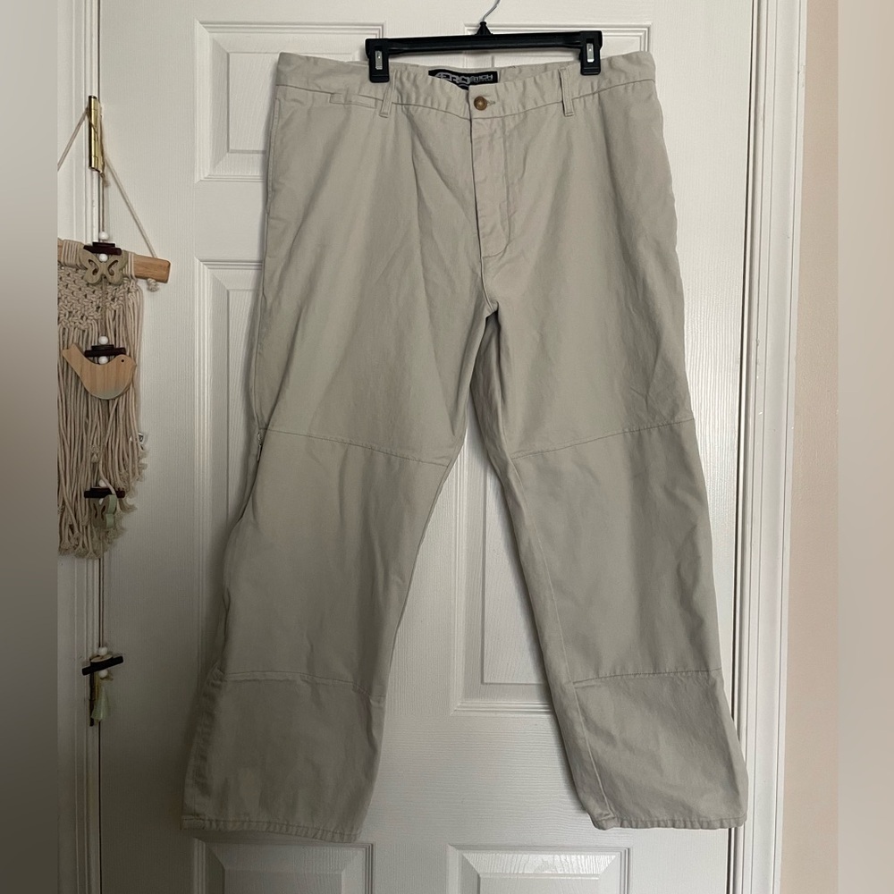 AeroStich Riderwear Motorcycle Pants Men’s Sz 40X30 Beige Button Cotton Made USA